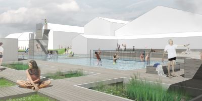 Illustration af ide bag ny svømmesø på Vejle Idrætsefterskole